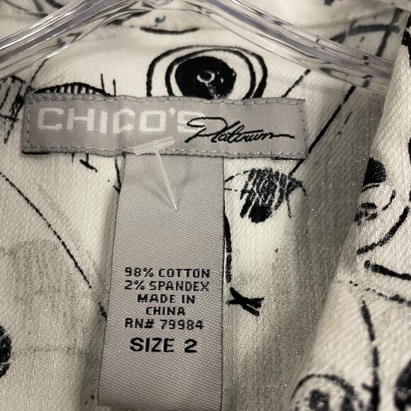 Chico's Platinum Womens Button Up Jacket Multicolor Print Size Large Pockets - Picture 8 of 8